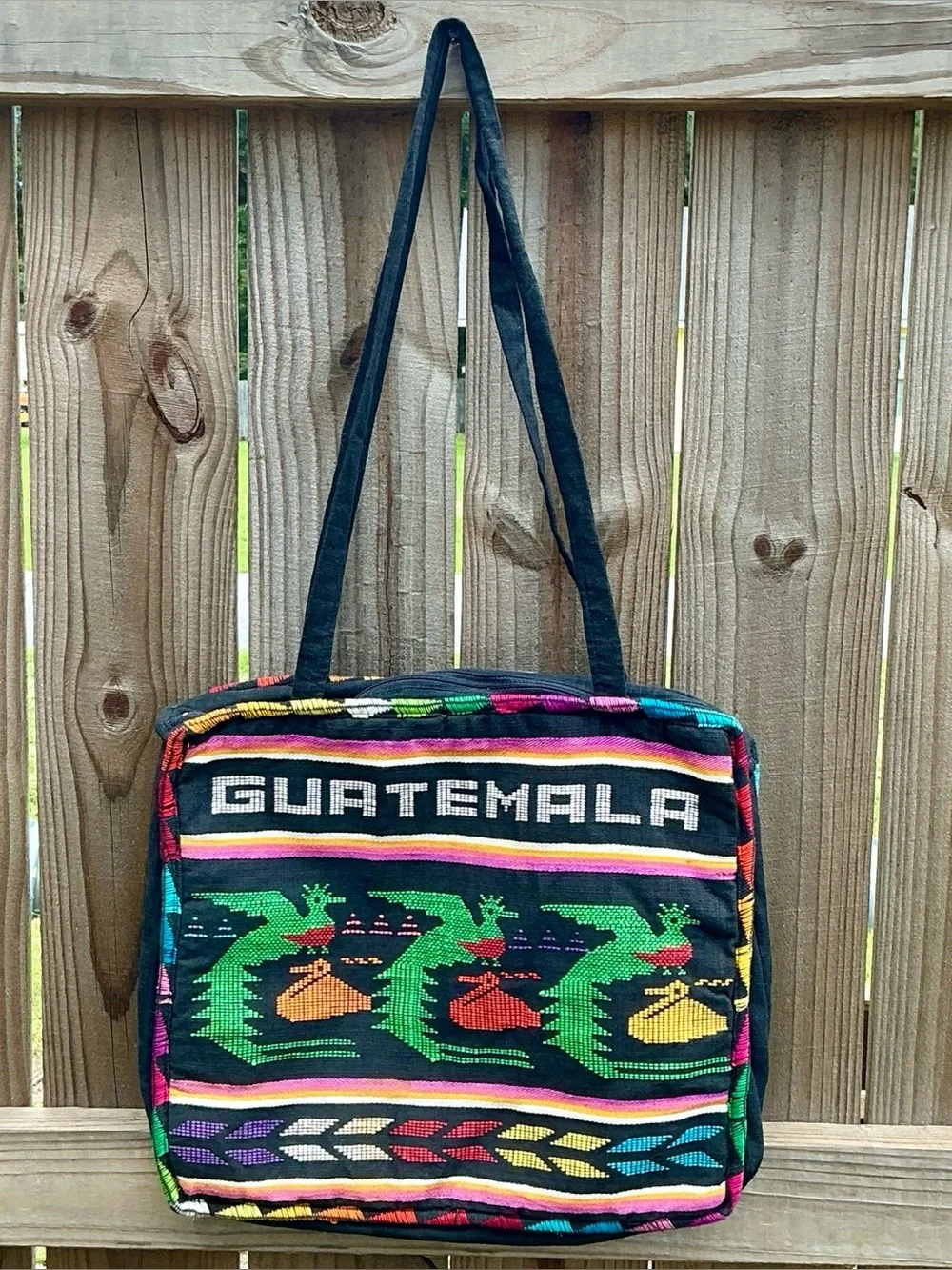 Vintage Guatemala Woven Tote Bag Padded Boho Artisan Festival Shoulder Bag